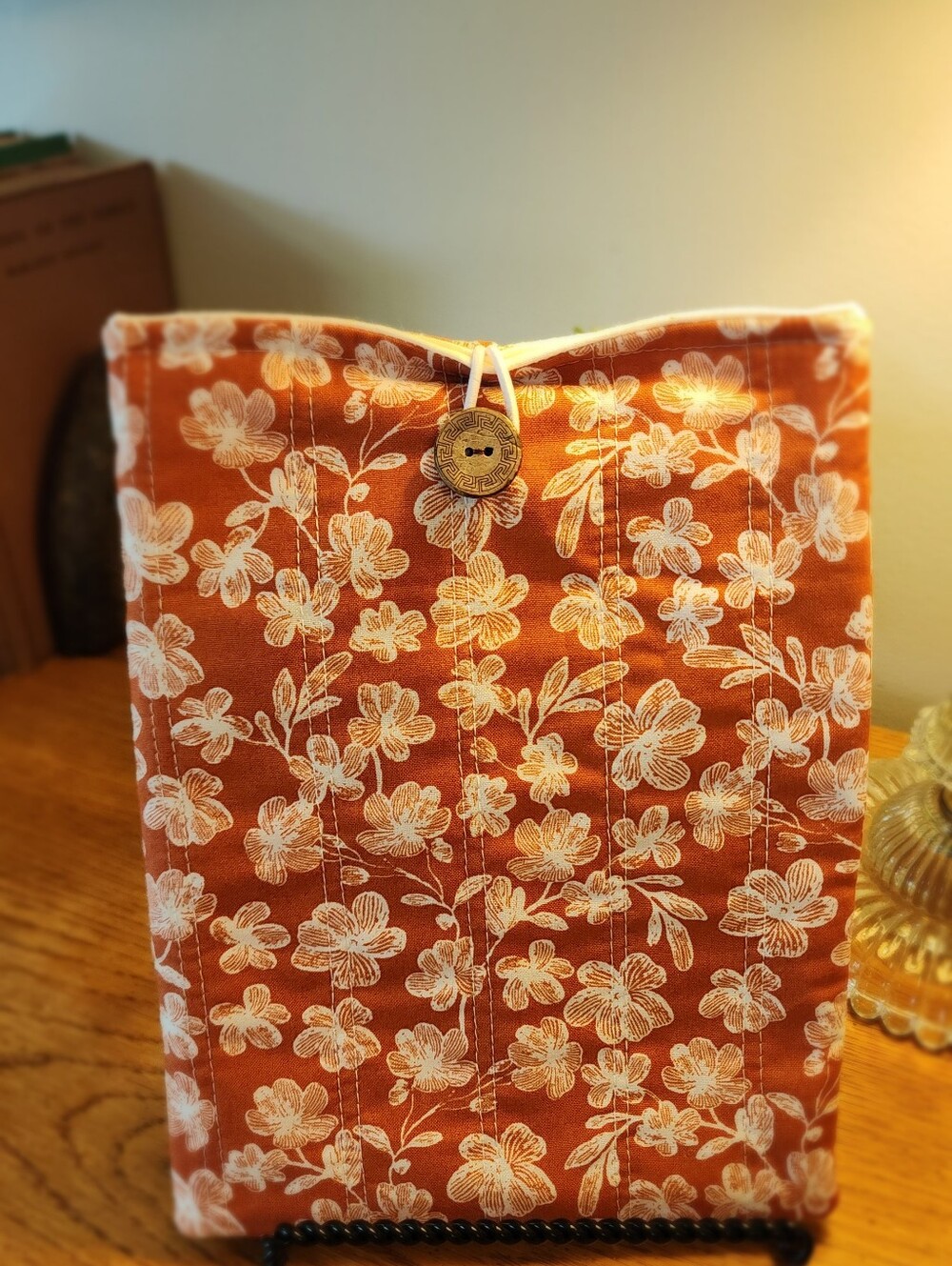 Rust Floral Kindle Sleeve with Button Closure